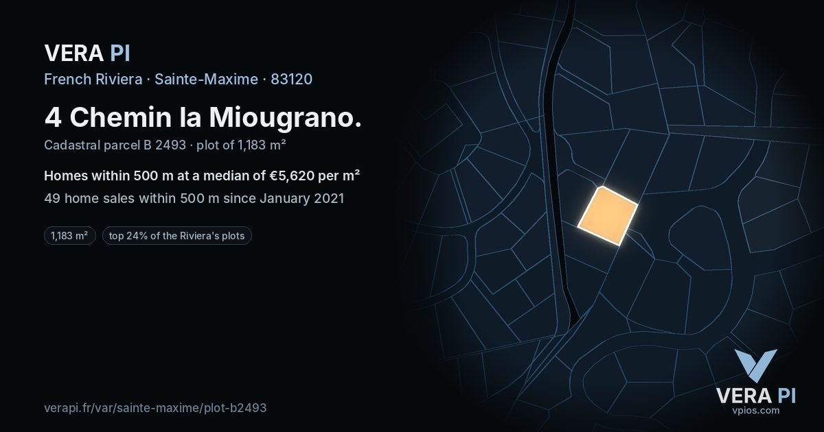 4 Chemin la Miougrano, Sainte-Maxime at night – the plot lit, the parcels around coloured by the prices near them