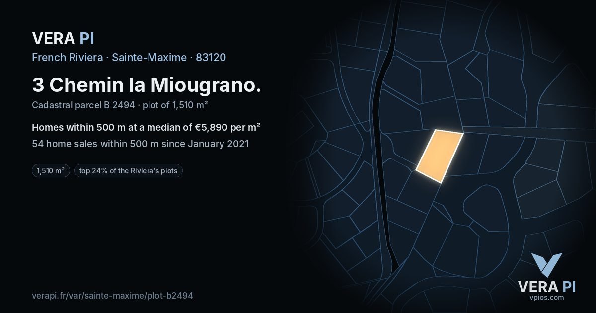 3 Chemin la Miougrano, Sainte-Maxime at night – the plot lit, the parcels around coloured by the prices near them