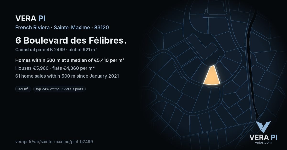6 Boulevard des Félibres, Sainte-Maxime at night – the plot lit, the parcels around coloured by the prices near them