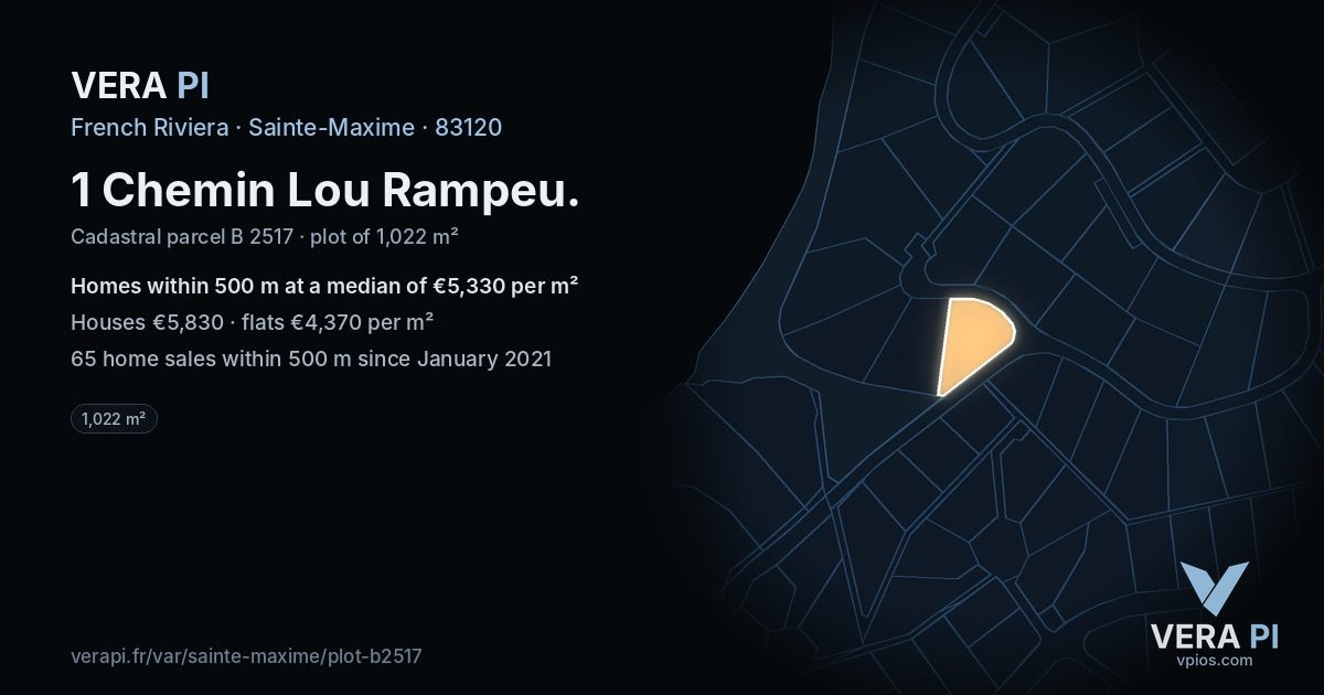 1 Chemin Lou Rampeu, Sainte-Maxime at night – the plot lit, the parcels around coloured by the prices near them