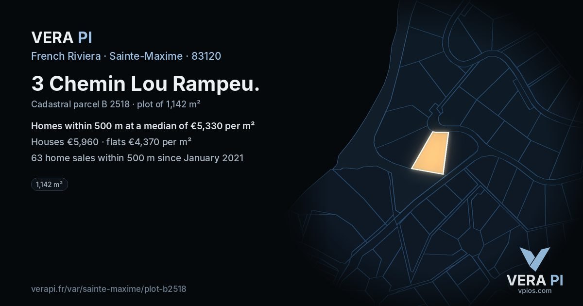 3 Chemin Lou Rampeu, Sainte-Maxime at night – the plot lit, the parcels around coloured by the prices near them