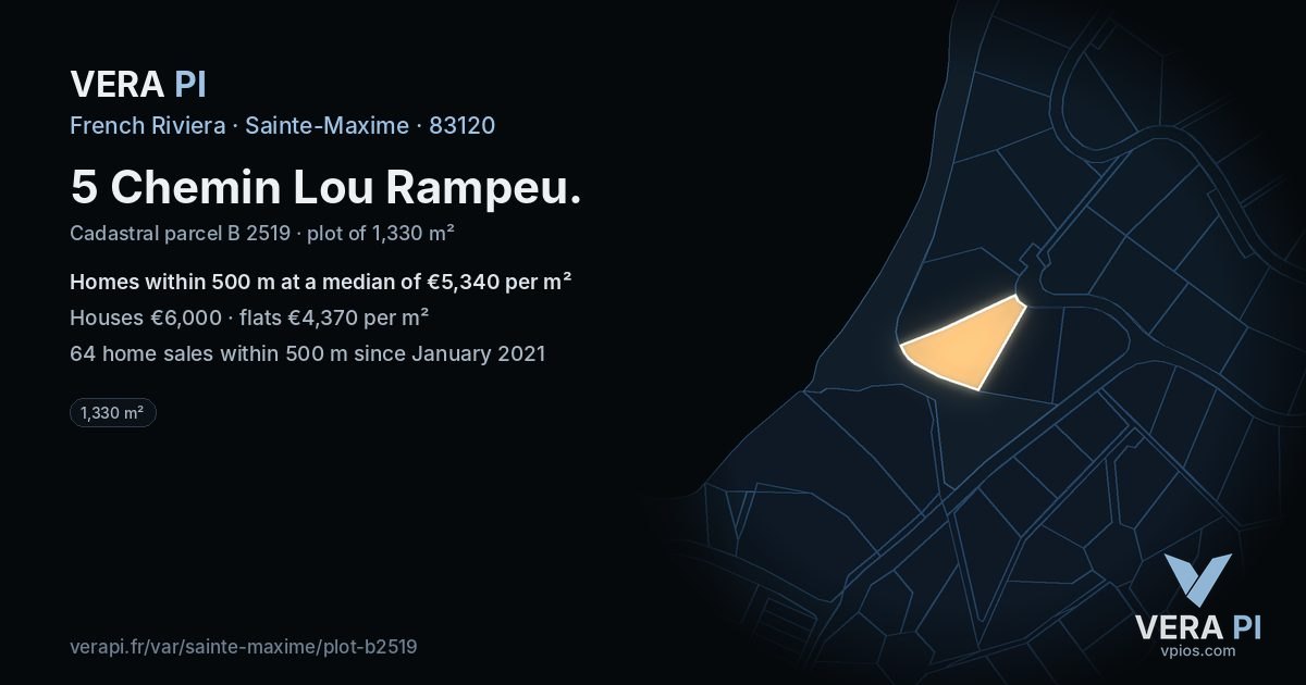 5 Chemin Lou Rampeu, Sainte-Maxime at night – the plot lit, the parcels around coloured by the prices near them