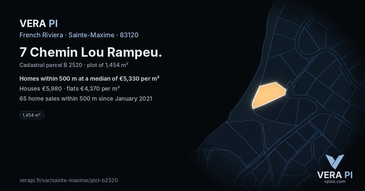 7 Chemin Lou Rampeu, Sainte-Maxime at night – the plot lit, the parcels around coloured by the prices near them