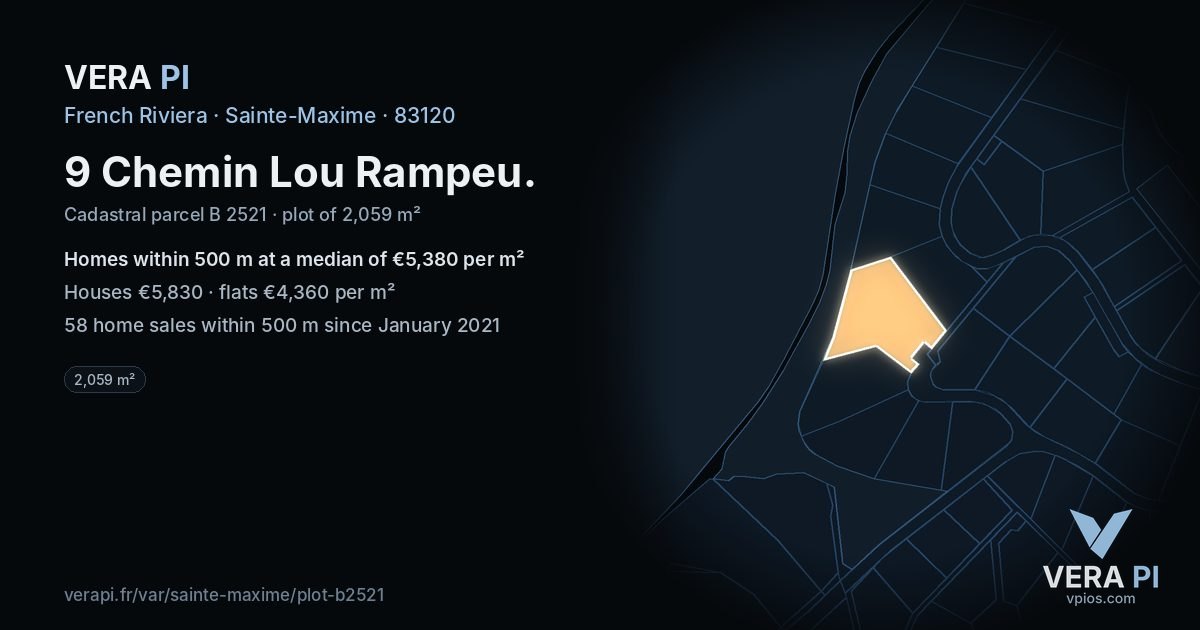 9 Chemin Lou Rampeu, Sainte-Maxime at night – the plot lit, the parcels around coloured by the prices near them