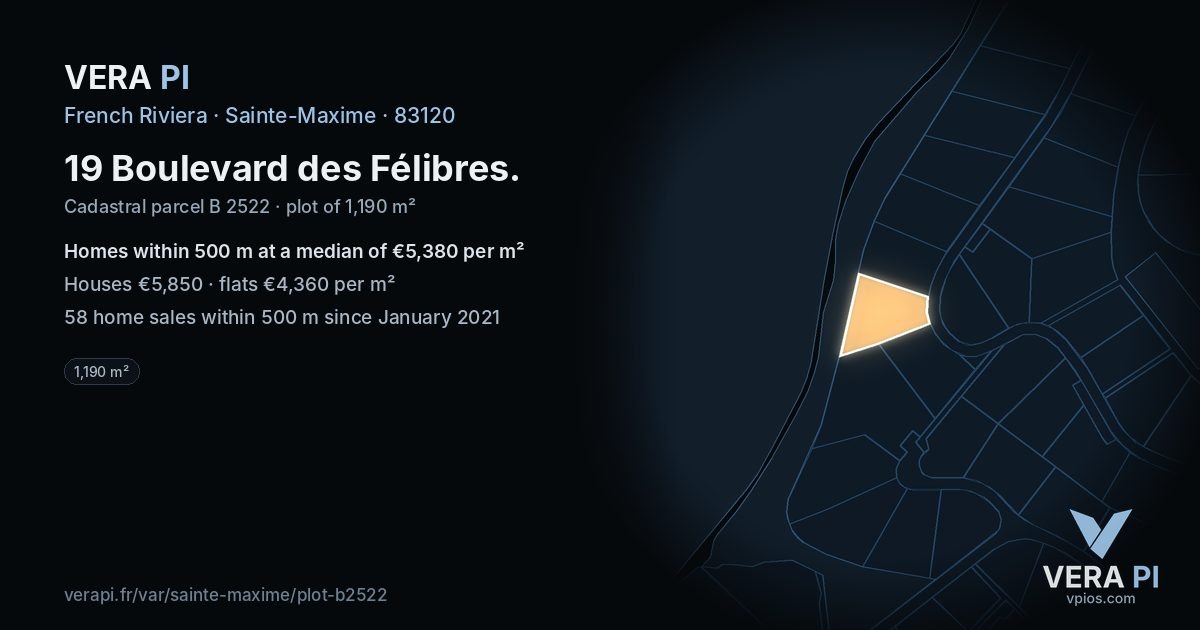 19 Boulevard des Félibres, Sainte-Maxime at night – the plot lit, the parcels around coloured by the prices near them