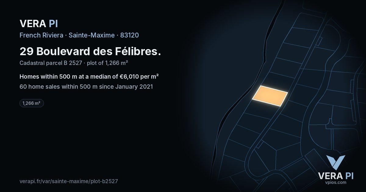 29 Boulevard des Félibres, Sainte-Maxime at night – the plot lit, the parcels around coloured by the prices near them