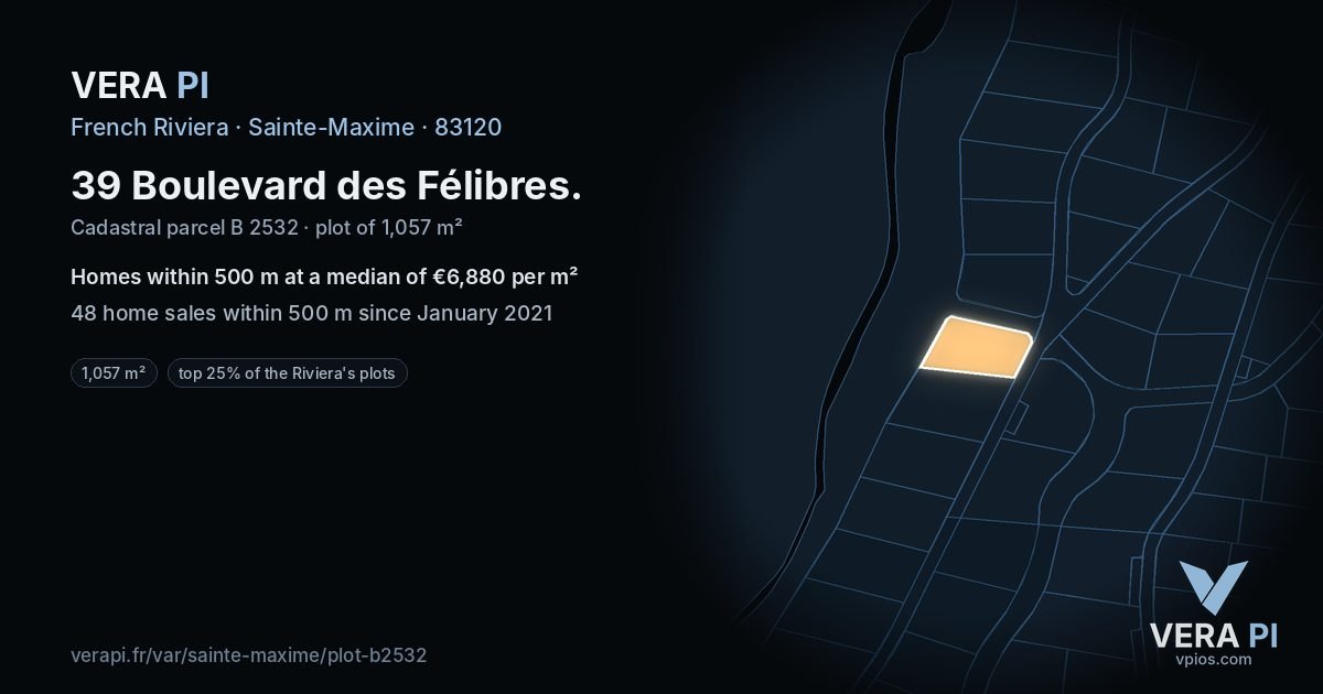 39 Boulevard des Félibres, Sainte-Maxime at night – the plot lit, the parcels around coloured by the prices near them