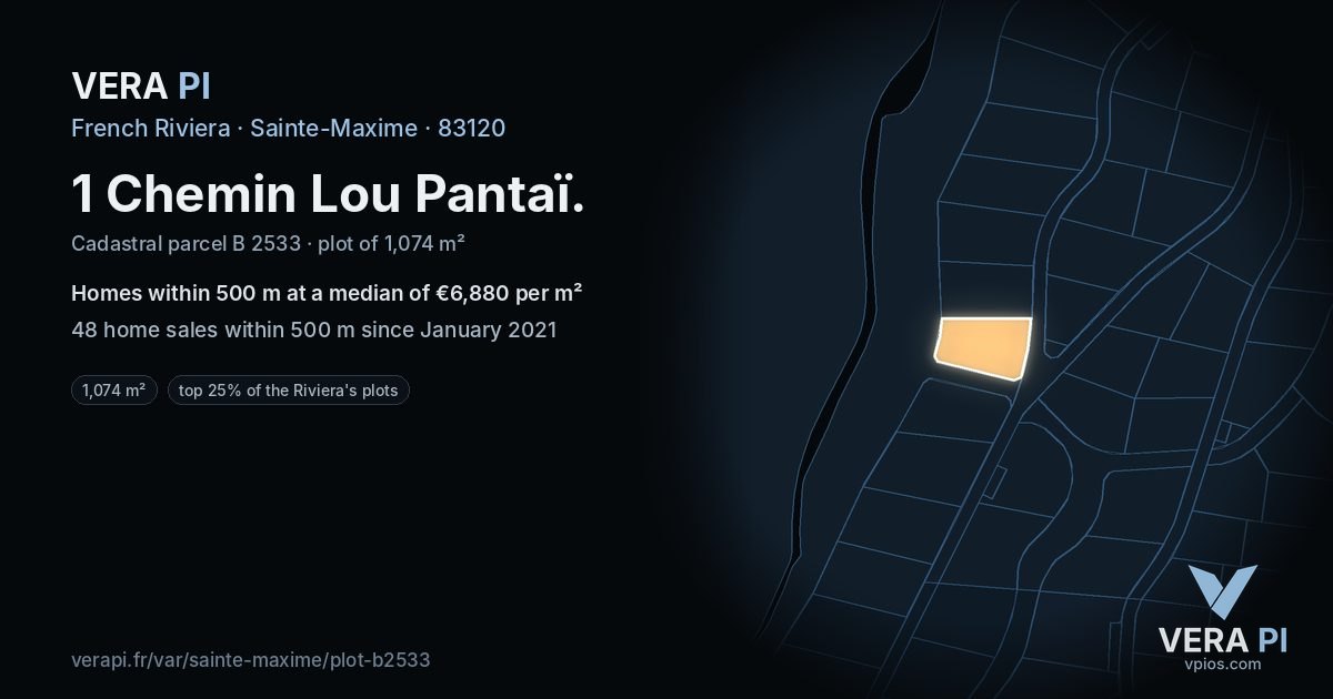 1 Chemin Lou Pantaï, Sainte-Maxime at night – the plot lit, the parcels around coloured by the prices near them