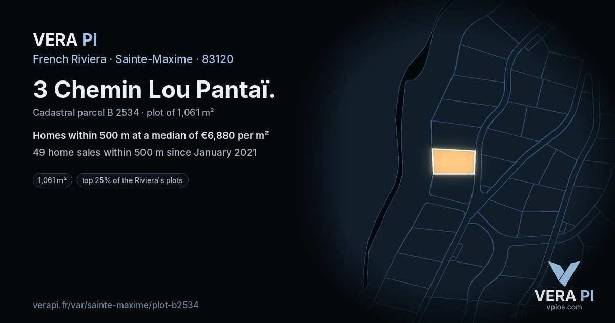 3 Chemin Lou Pantaï, Sainte-Maxime at night – the plot lit, the parcels around coloured by the prices near them