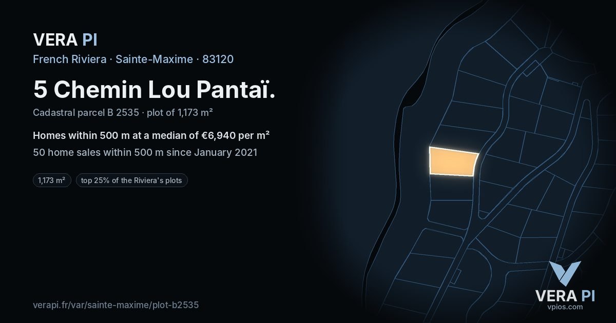 5 Chemin Lou Pantaï, Sainte-Maxime at night – the plot lit, the parcels around coloured by the prices near them