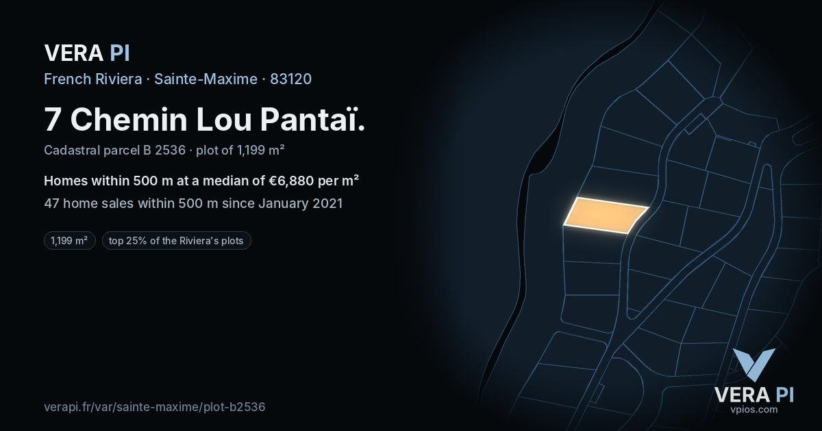7 Chemin Lou Pantaï, Sainte-Maxime at night – the plot lit, the parcels around coloured by the prices near them