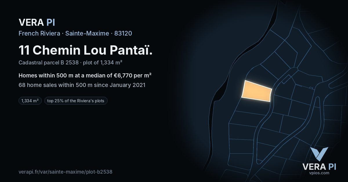 11 Chemin Lou Pantaï, Sainte-Maxime at night – the plot lit, the parcels around coloured by the prices near them