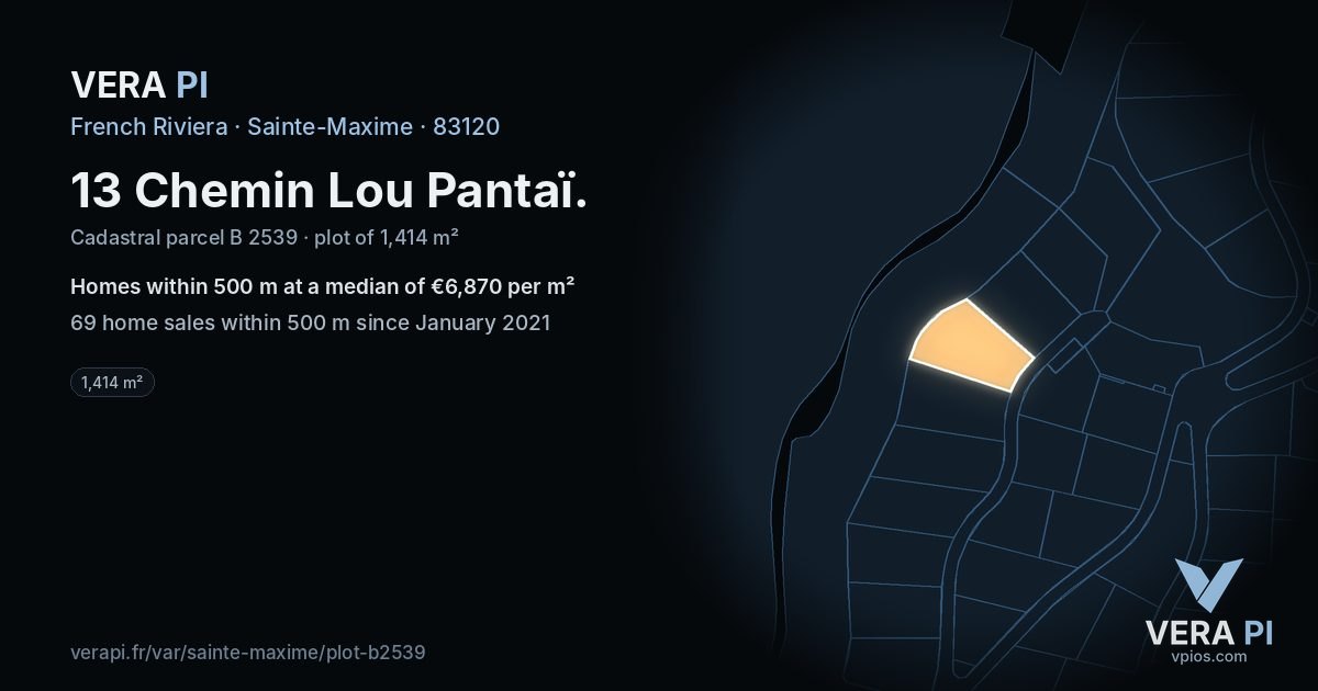 13 Chemin Lou Pantaï, Sainte-Maxime at night – the plot lit, the parcels around coloured by the prices near them