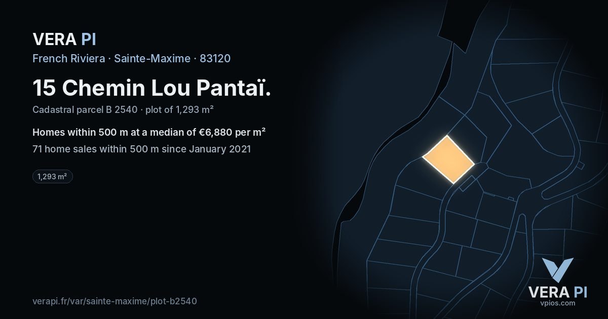 15 Chemin Lou Pantaï, Sainte-Maxime at night – the plot lit, the parcels around coloured by the prices near them