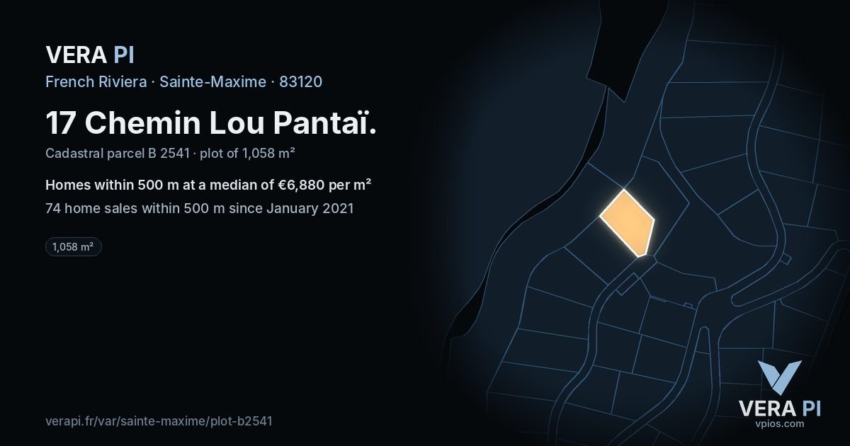 17 Chemin Lou Pantaï, Sainte-Maxime at night – the plot lit, the parcels around coloured by the prices near them