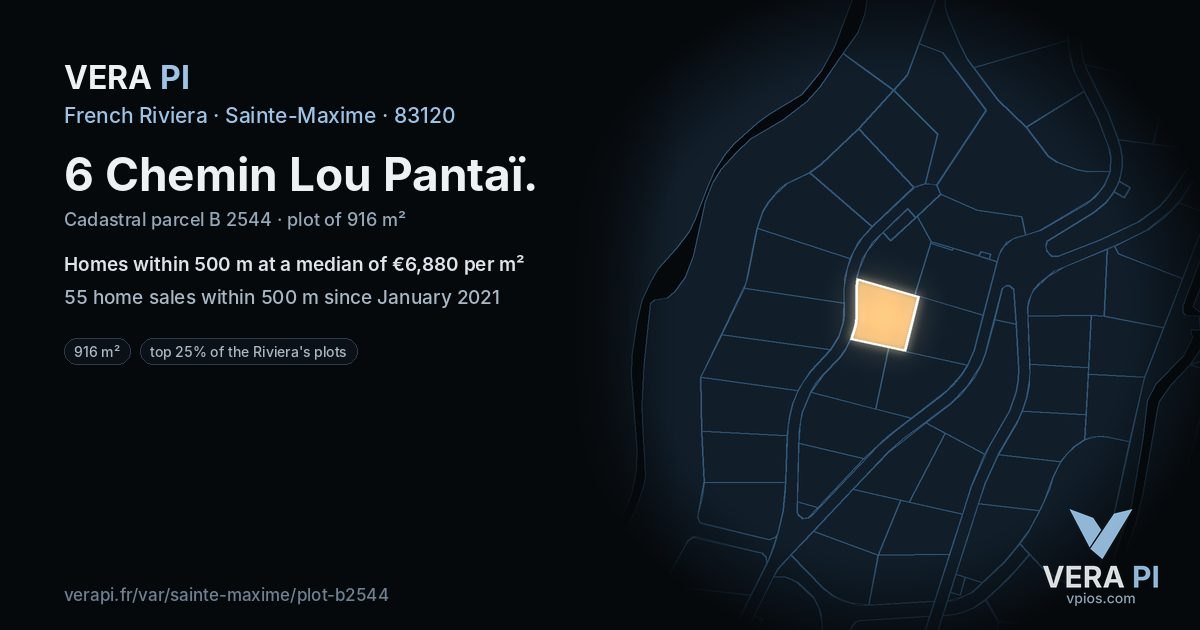 6 Chemin Lou Pantaï, Sainte-Maxime at night – the plot lit, the parcels around coloured by the prices near them