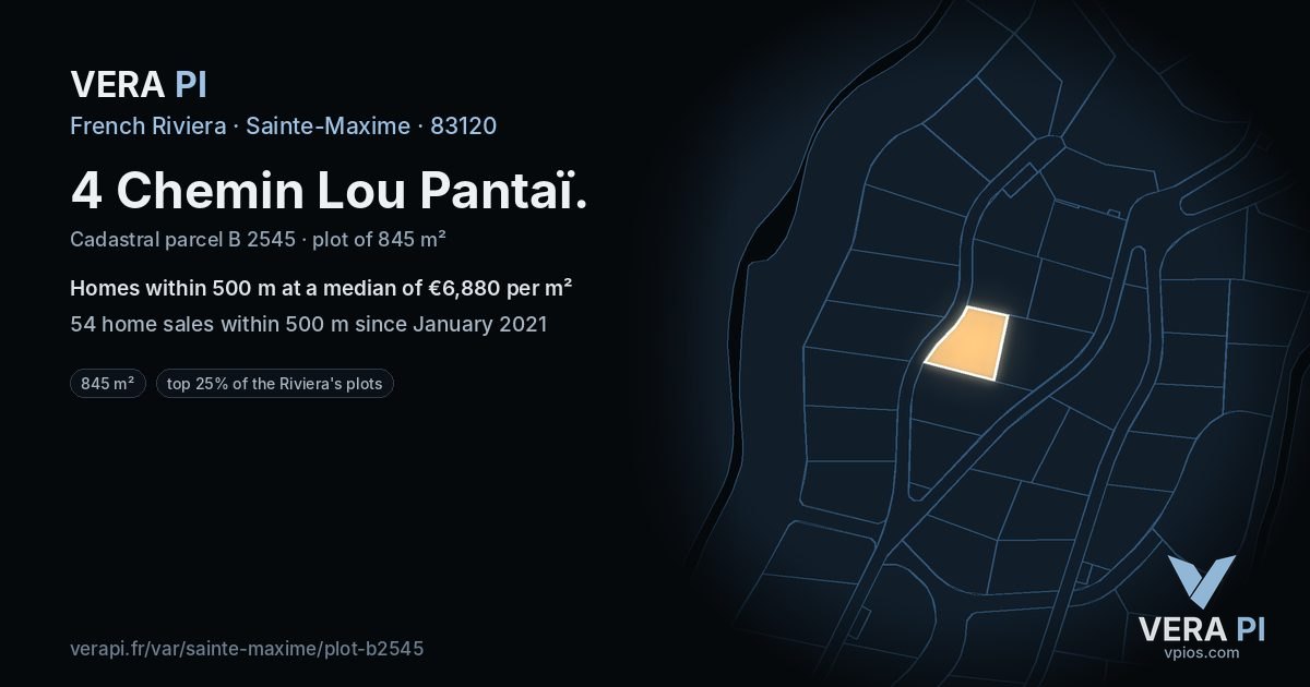 4 Chemin Lou Pantaï, Sainte-Maxime at night – the plot lit, the parcels around coloured by the prices near them