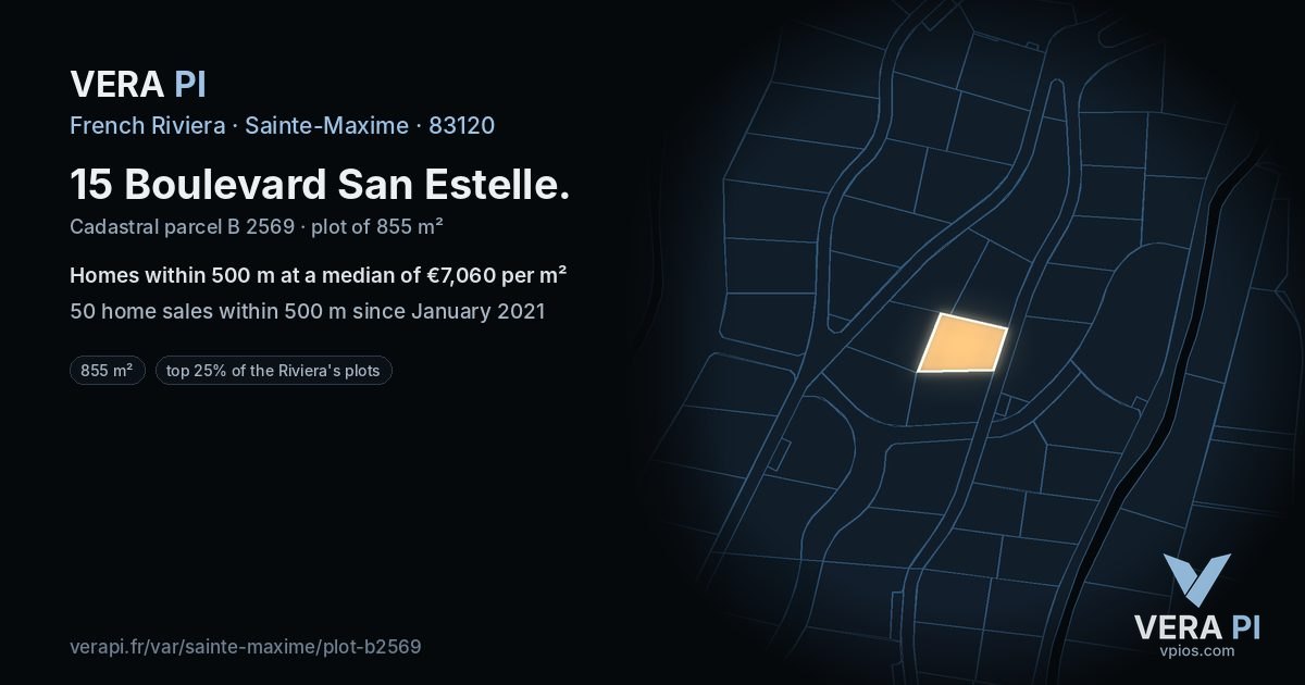 15 Boulevard San Estelle, Sainte-Maxime at night – the plot lit, the parcels around coloured by the prices near them