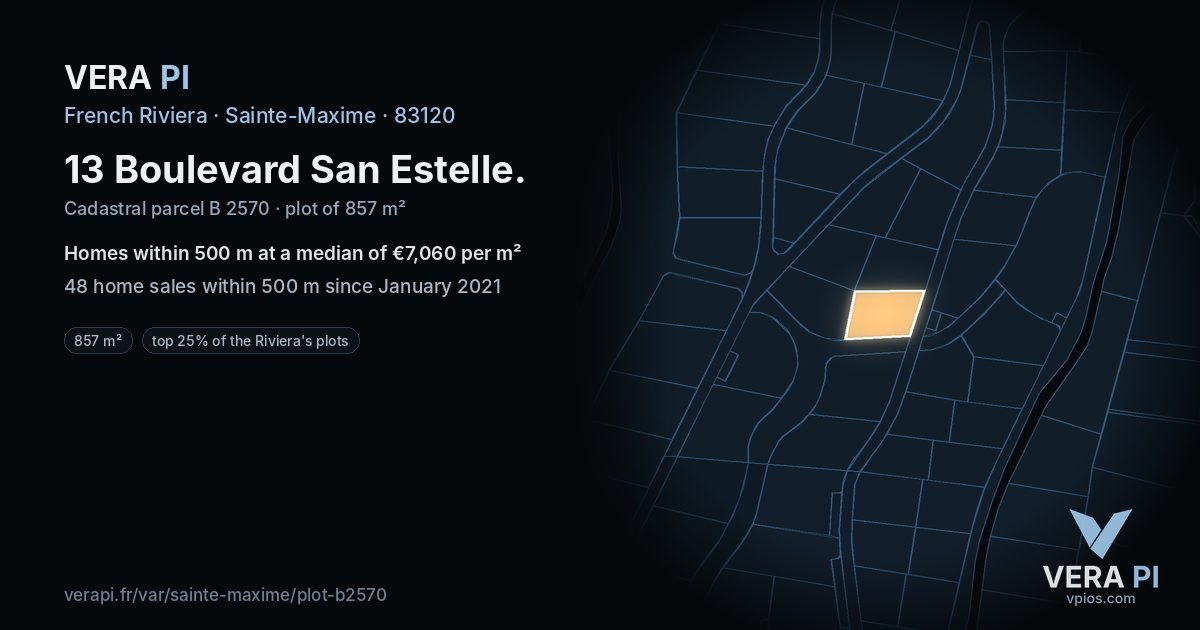 13 Boulevard San Estelle, Sainte-Maxime at night – the plot lit, the parcels around coloured by the prices near them