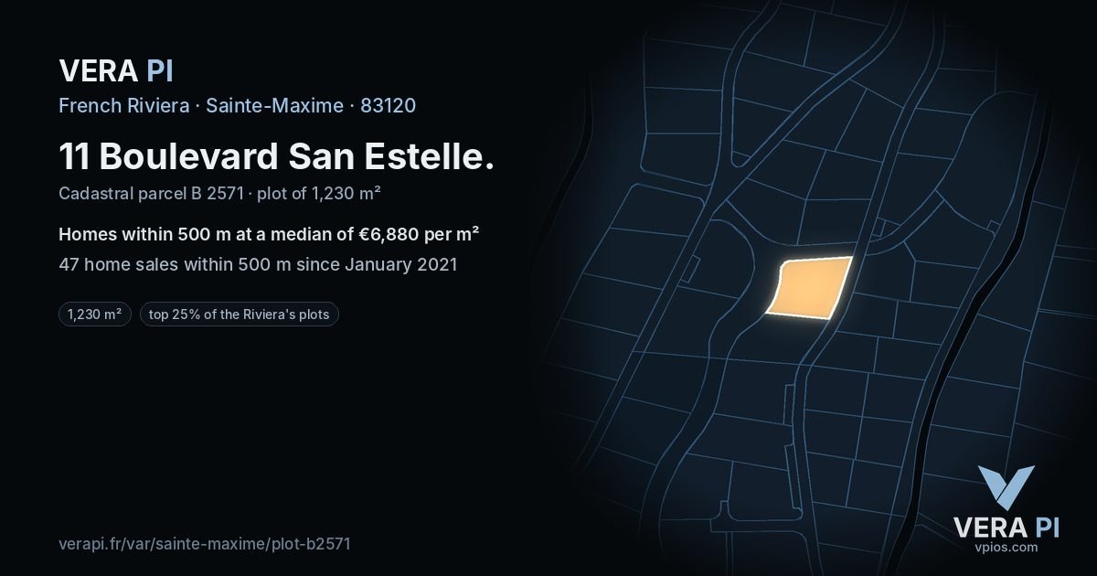 11 Boulevard San Estelle, Sainte-Maxime at night – the plot lit, the parcels around coloured by the prices near them