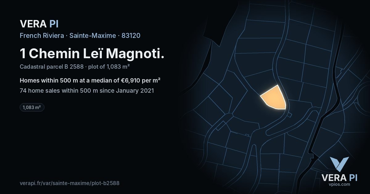 1 Chemin Leï Magnoti, Sainte-Maxime at night – the plot lit, the parcels around coloured by the prices near them
