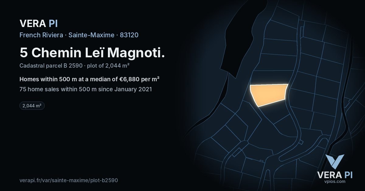 5 Chemin Leï Magnoti, Sainte-Maxime at night – the plot lit, the parcels around coloured by the prices near them
