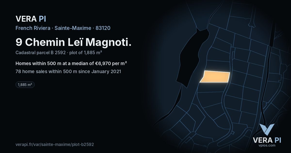9 Chemin Leï Magnoti, Sainte-Maxime at night – the plot lit, the parcels around coloured by the prices near them