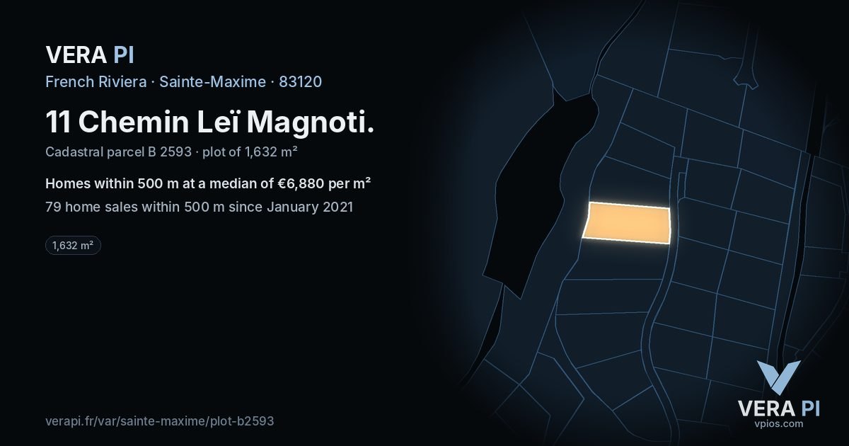 11 Chemin Leï Magnoti, Sainte-Maxime at night – the plot lit, the parcels around coloured by the prices near them