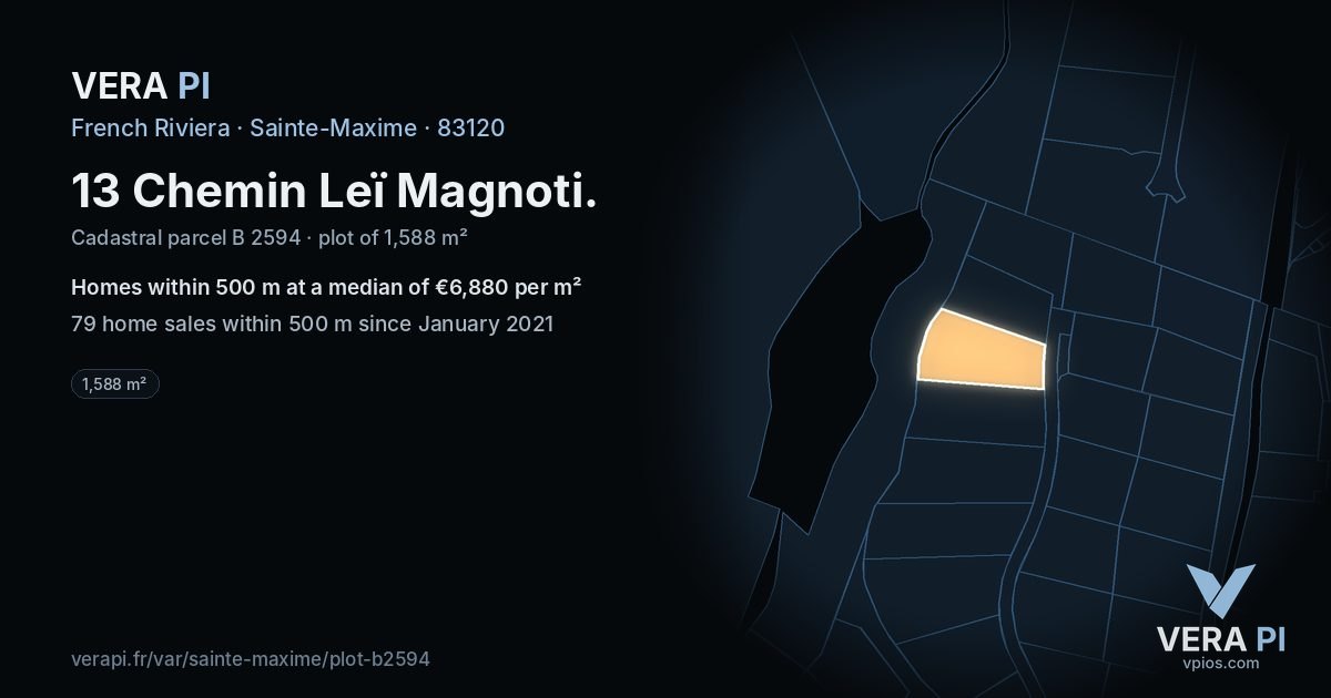 13 Chemin Leï Magnoti, Sainte-Maxime at night – the plot lit, the parcels around coloured by the prices near them