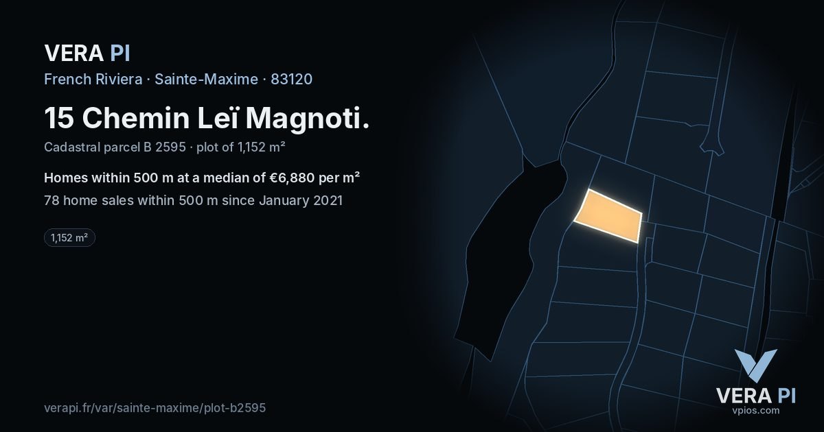 15 Chemin Leï Magnoti, Sainte-Maxime at night – the plot lit, the parcels around coloured by the prices near them