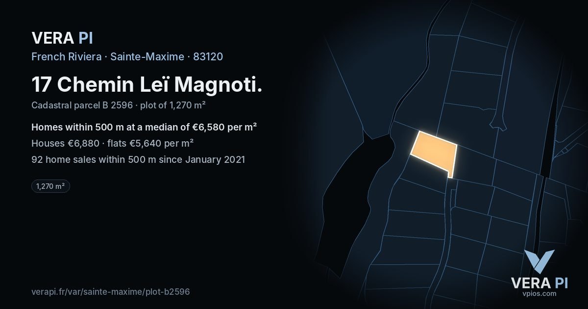 17 Chemin Leï Magnoti, Sainte-Maxime at night – the plot lit, the parcels around coloured by the prices near them