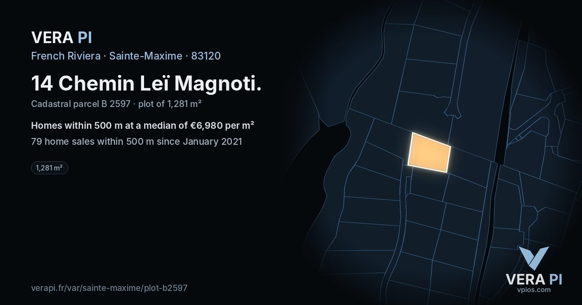 14 Chemin Leï Magnoti, Sainte-Maxime at night – the plot lit, the parcels around coloured by the prices near them
