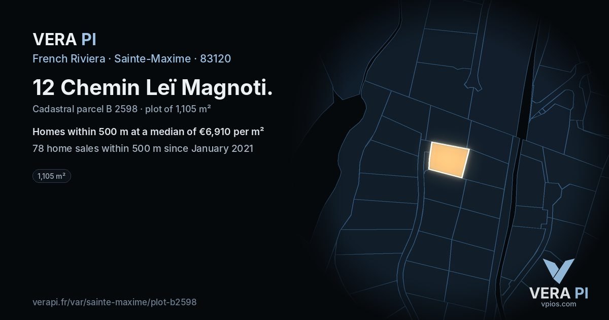12 Chemin Leï Magnoti, Sainte-Maxime at night – the plot lit, the parcels around coloured by the prices near them