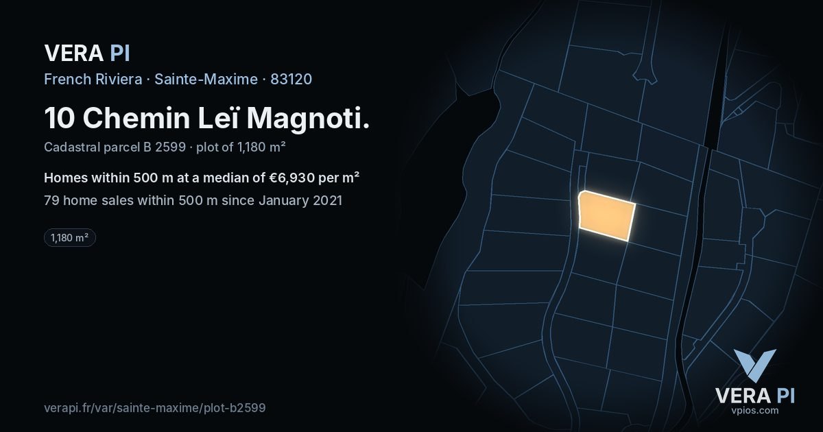 10 Chemin Leï Magnoti, Sainte-Maxime at night – the plot lit, the parcels around coloured by the prices near them