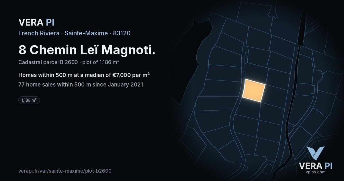8 Chemin Leï Magnoti, Sainte-Maxime at night – the plot lit, the parcels around coloured by the prices near them