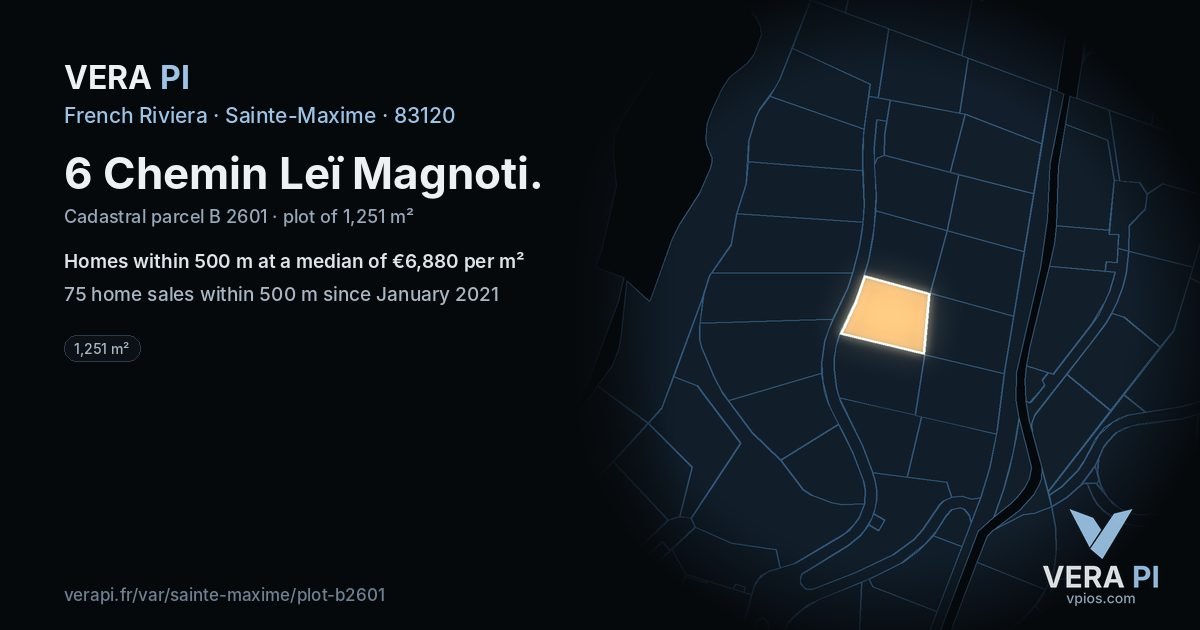 6 Chemin Leï Magnoti, Sainte-Maxime at night – the plot lit, the parcels around coloured by the prices near them