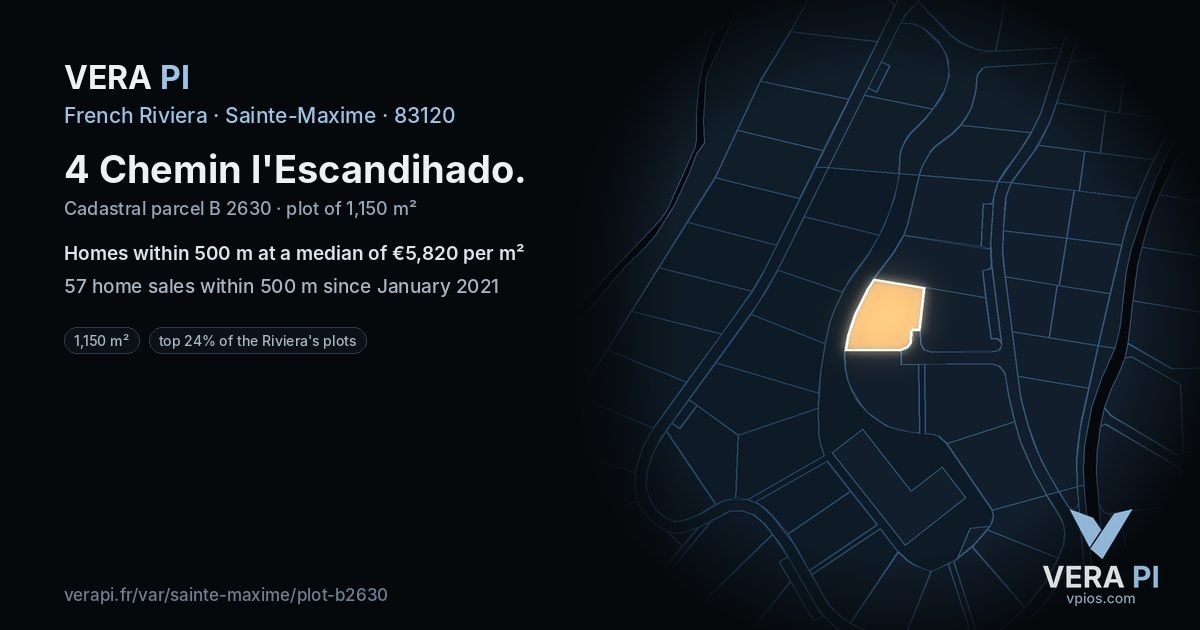4 Chemin l'Escandihado, Sainte-Maxime at night – the plot lit, the parcels around coloured by the prices near them