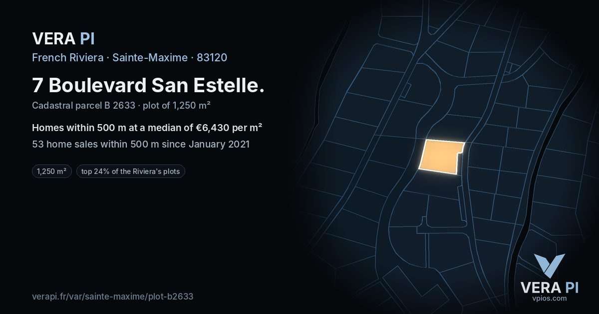 7 Boulevard San Estelle, Sainte-Maxime at night – the plot lit, the parcels around coloured by the prices near them
