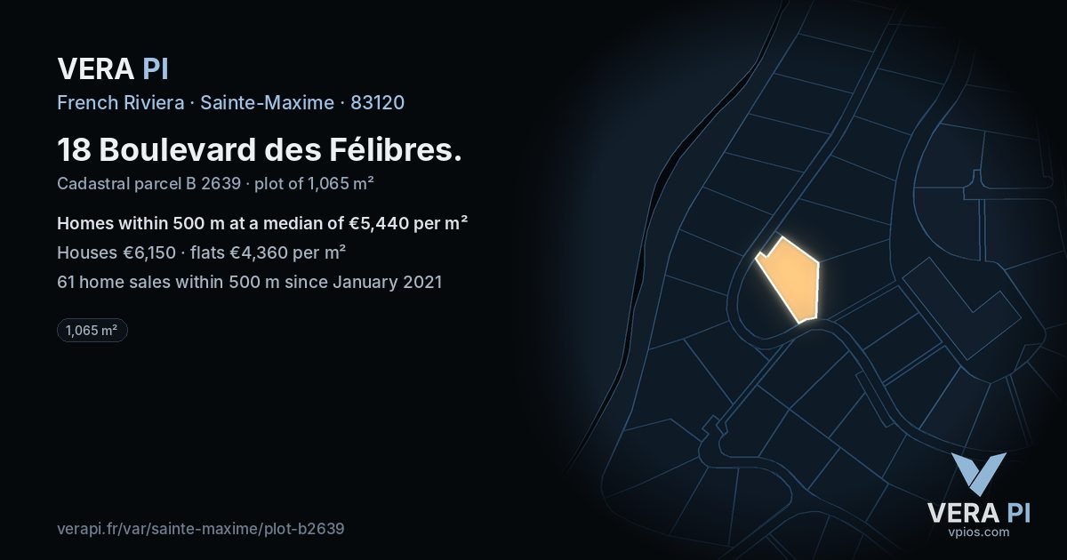 18 Boulevard des Félibres, Sainte-Maxime at night – the plot lit, the parcels around coloured by the prices near them