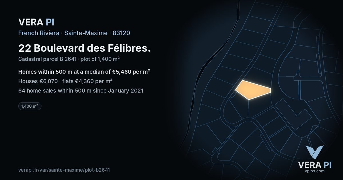 22 Boulevard des Félibres, Sainte-Maxime at night – the plot lit, the parcels around coloured by the prices near them