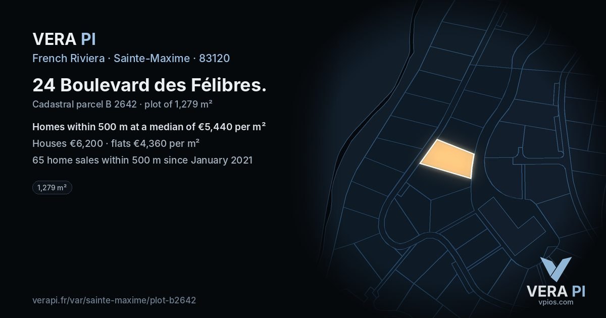 24 Boulevard des Félibres, Sainte-Maxime at night – the plot lit, the parcels around coloured by the prices near them