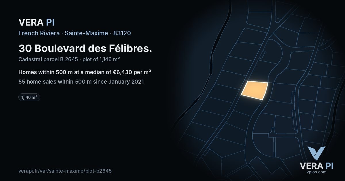 30 Boulevard des Félibres, Sainte-Maxime at night – the plot lit, the parcels around coloured by the prices near them