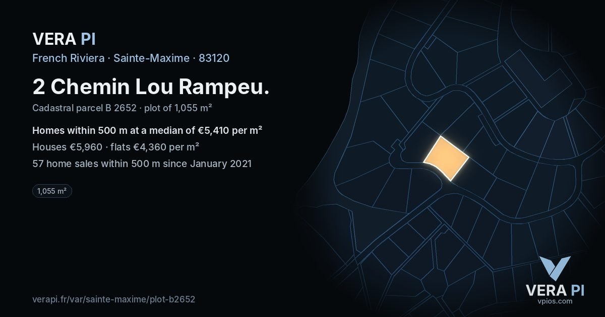 2 Chemin Lou Rampeu, Sainte-Maxime at night – the plot lit, the parcels around coloured by the prices near them