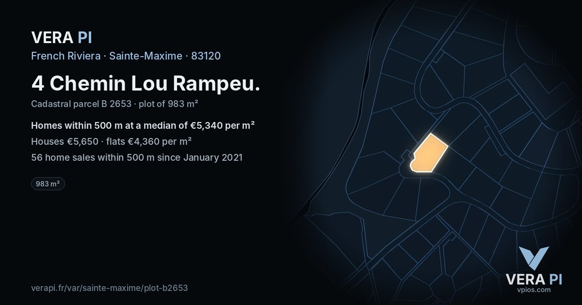 4 Chemin Lou Rampeu, Sainte-Maxime at night – the plot lit, the parcels around coloured by the prices near them