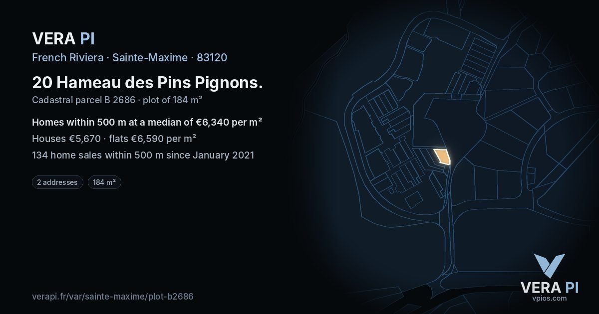 20 Hameau des Pins Pignons, Sainte-Maxime at night – the plot lit, the parcels around coloured by the prices near them