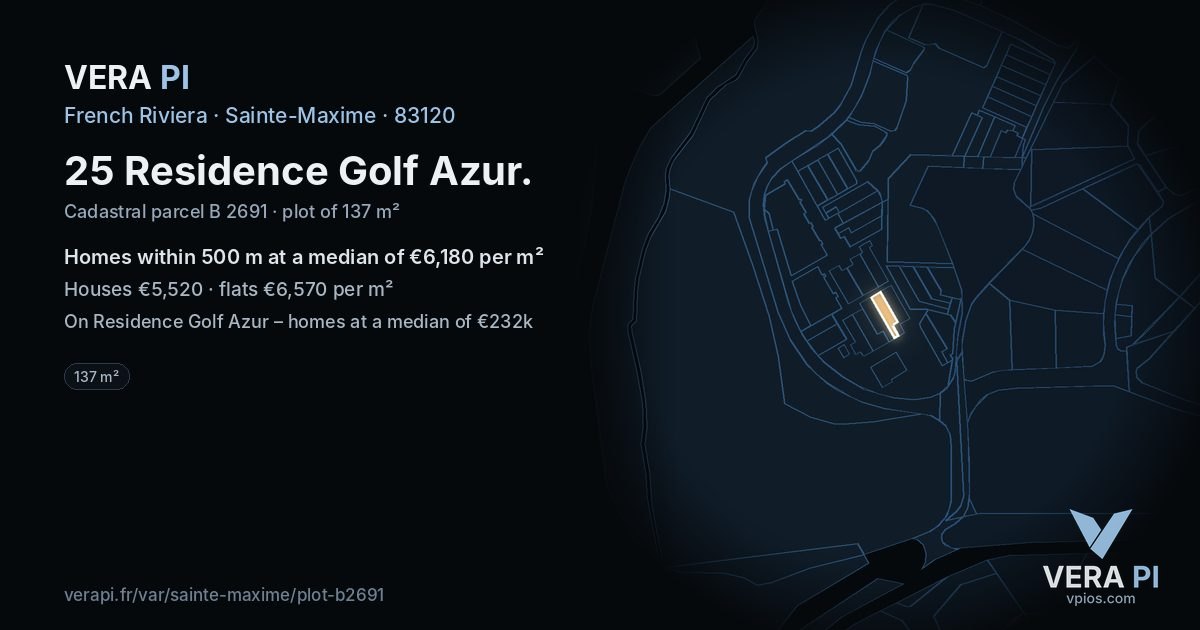 25 Residence Golf Azur, Sainte-Maxime at night – the plot lit, the parcels around coloured by the prices near them