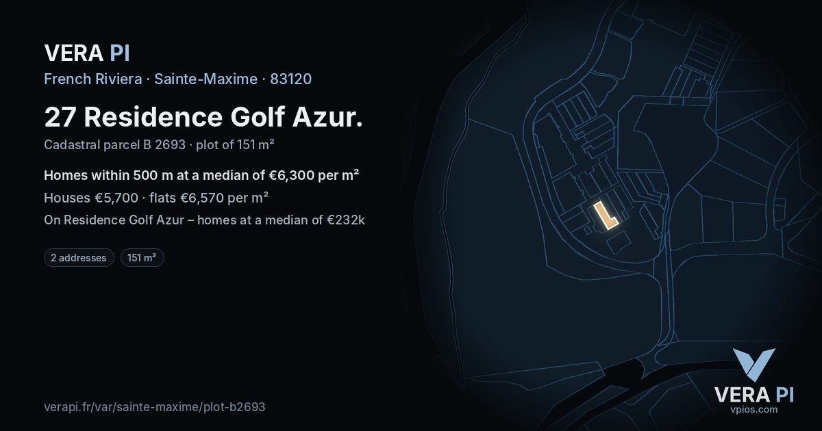 27 Residence Golf Azur, Sainte-Maxime at night – the plot lit, the parcels around coloured by the prices near them