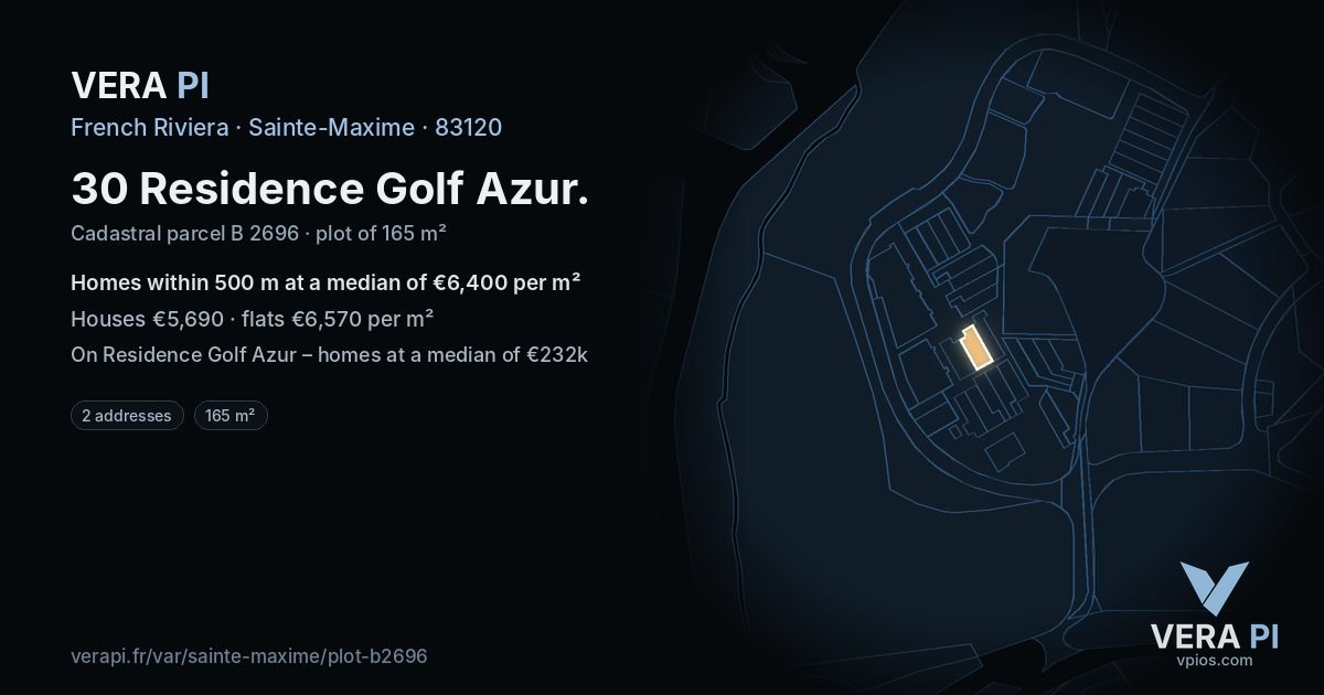 30 Residence Golf Azur, Sainte-Maxime at night – the plot lit, the parcels around coloured by the prices near them