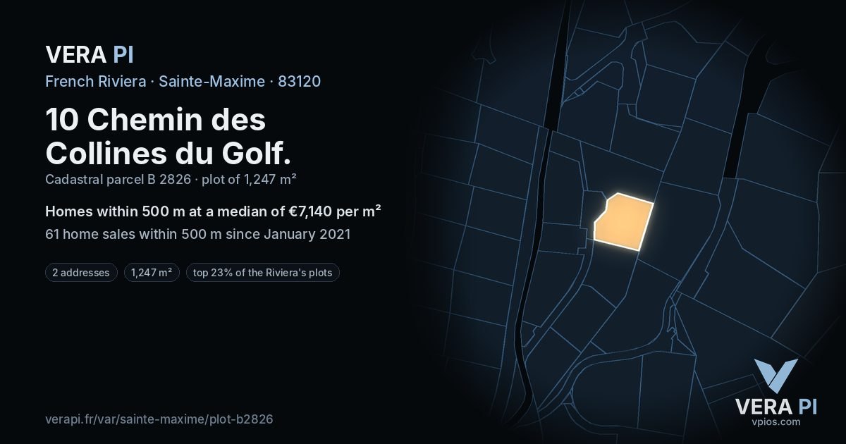 10 Chemin des Collines du Golf, Sainte-Maxime at night – the plot lit, the parcels around coloured by the prices near them