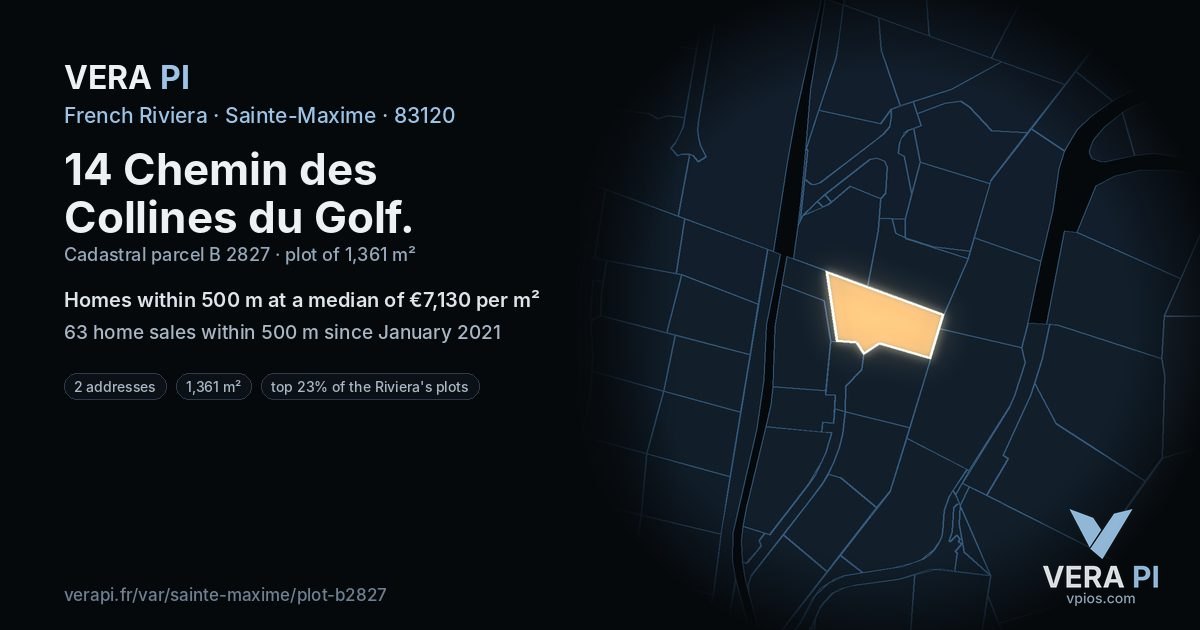 14 Chemin des Collines du Golf, Sainte-Maxime at night – the plot lit, the parcels around coloured by the prices near them